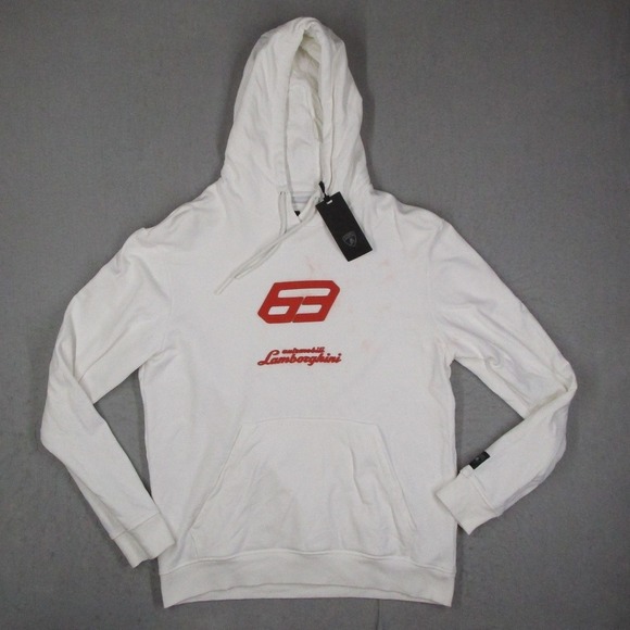 Lamborghini Mens 63 Logo Hoodie White Red 72XBI032-9015224 Regular Size L READ